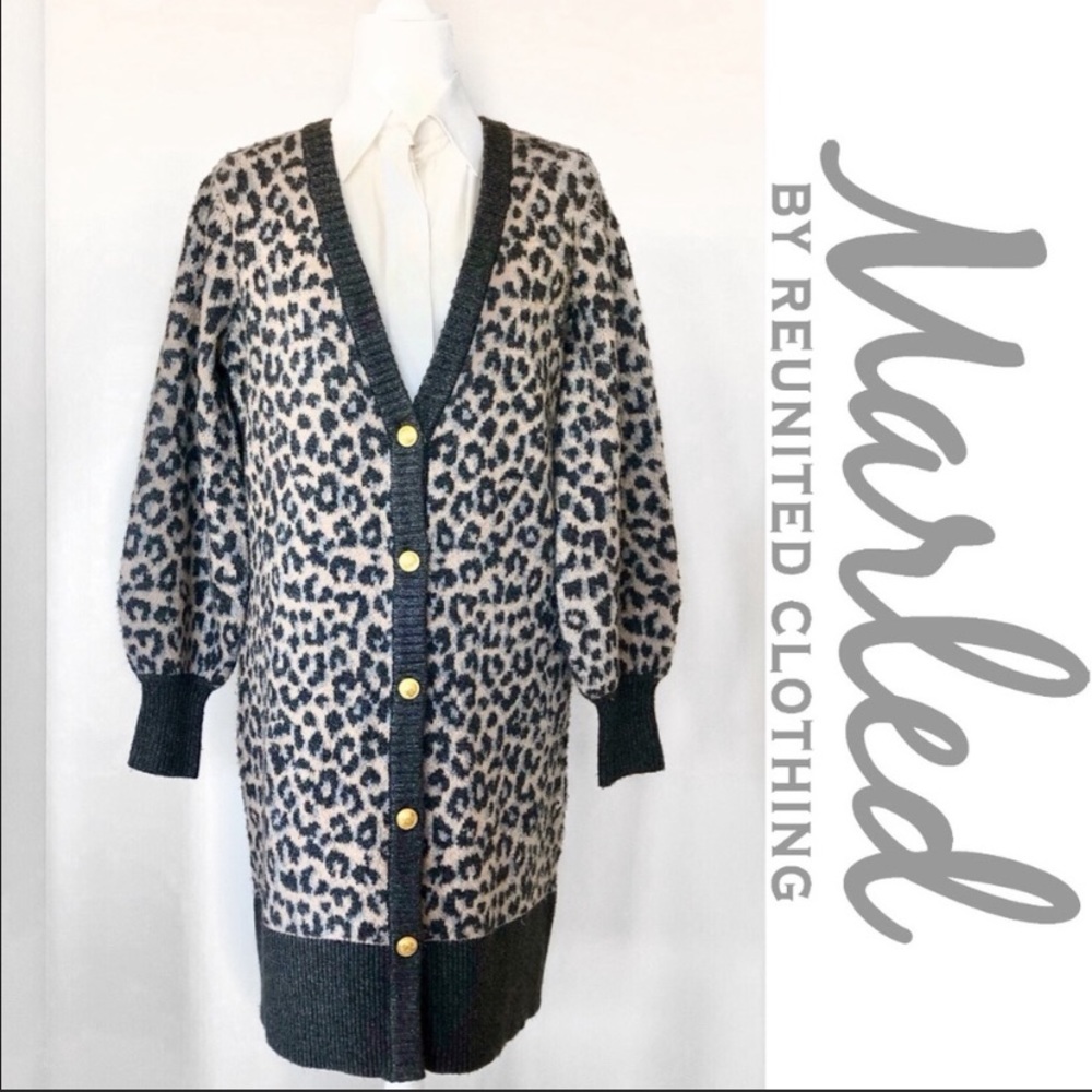 Marled grey leopard print cardigan